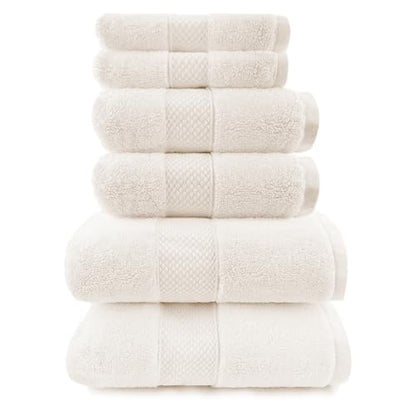 Maisonette Loft Egyptian Cotton Turkish Bathroom Towels Set, Soft & Absorbent, Ideal Quick Dry Luxury Hand & Large Bath Towels, Washcloths (6 Pack), Cream (Ivory) - color: Ivory, style: Bath Towel Set - 6 Piece