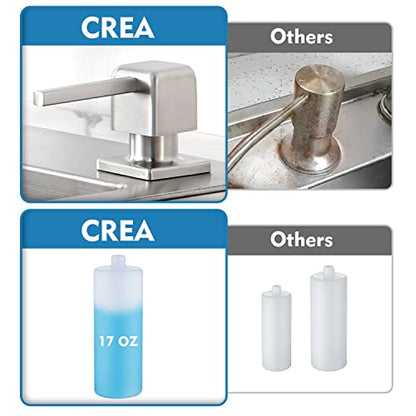 CREA Soap Dispenser for Kitchen Sink, Kitchen Soap Dispenser Brushed Nickel Square Built in Sink Soap Dispenser for Bathroom with 17 OZ Bottle - color: Brushed Nickel, style: Square