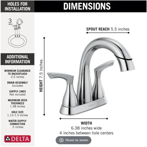 Delta Broadmoor Centerset Chrome Bathroom Faucet with Sprayer, 4 Inch 3 Hole Bathroom Sink Faucet with Pull Out Sprayer, Push-Pop Drain, Chrome 25765LF-PD - color: Chrome