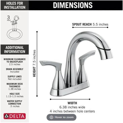 Delta Broadmoor Centerset Chrome Bathroom Faucet with Sprayer, 4 Inch 3 Hole Bathroom Sink Faucet with Pull Out Sprayer, Push-Pop Drain, Chrome 25765LF-PD - color: Chrome