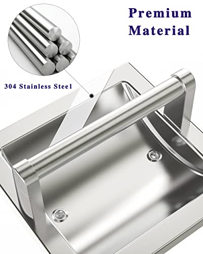 Recessed Toilet Paper Holder Wall Mount Brushed Nickel | 304 Stainless Steel Post Pivoting Design Easy to Change Roll, in Wall Toilet Paper Holder for Mega Roll for Bathroom - color: Brushed Nickel