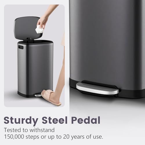 ELPHECO Kitchen Trash Can with Lid 13 Gal Stainless Steel Pedal Garbage Can | Soft Close Lid Pedal Heavy-Duty Fingerprint Proof Step Wastebasket with 20 Bags Removable Bucket, Home Office, Titanium Black - color: Titanium Black