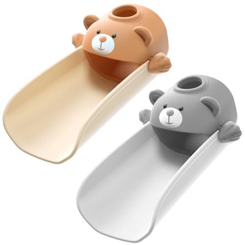 SKYROKU Faucet Extender for Toddlers with Temperature Sensor, Cute Bear | Sink Extender for Kids Hand Washing, Fits Most Standard Bathroom Kitchen Faucets (Not for Pull-Out or Extra Wide) - color: Brown&Grey