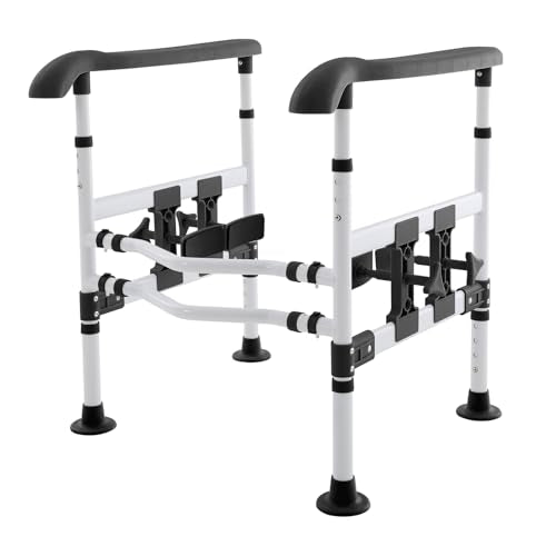 Toilet Safety Rails for Seniors Toilet Safety Frame with with 4 Clamps Adjustable Height & Width 330lb Toilet Handles for Elderly and Disabled Fit Any Toilet (Black) - color: Black