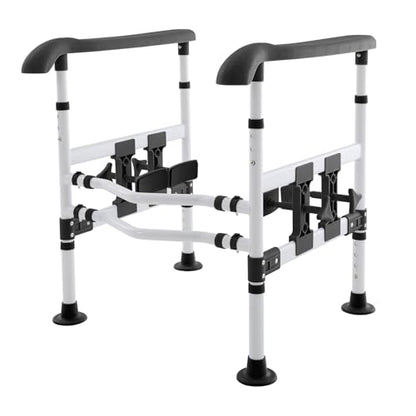 Toilet Safety Rails for Seniors Toilet Safety Frame with with 4 Clamps Adjustable Height & Width 330lb Toilet Handles for Elderly and Disabled Fit Any Toilet (Black) - color: Black