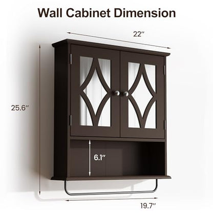 RoyalCraft Bathroom Medicine Cabinet Wall Mounted, Over the Toilet Storage Cabinet with Towel Rack and Adjustable Shelf, Large Bathroom Towel Cabinet Wall Mount 22x25 inch (Brown) - color: Brown