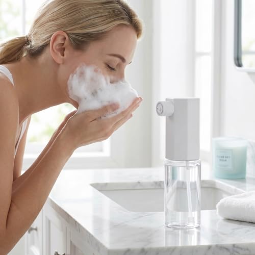 Rechargeable Automatic Foam Soap Dispenser Touchless Electric Foaming Maker Countertop Foam Dispenser for Bathroom Kitchen, Suitable for Shampoo, Body Wash, Facial Cleanser and Pet Bathing Foam Making