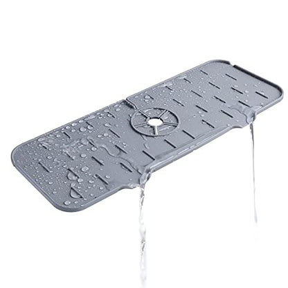 Silicone Faucet Sink Mat Sink Splash Guard, Sink Drain Pad Behind Faucet, Bathroom Drip Protector Splashback Countertop Protection Faucet Handle drip Catcher (Grey 2pcs) - color: Grey 2pcs