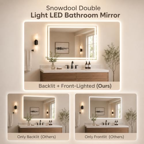 Snowdool 30 x 36 in RGB LED Bathroom Mirror, Front and Backlit, Anti-Fog | 8 RGB Backlight Modes, 3 Front Light Colors, Anti-Fog, Tempered Glass - size: 30"L x 36"W