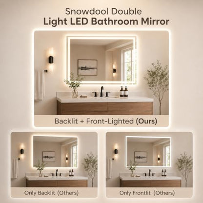 Snowdool 48 x 36 in RGB LED Bathroom Mirror, Front and Backlit, Anti-Fog | 8 RGB Backlight Modes, 3 Front Light Colors, Anti-Fog, Tempered Glass - size: 48"L x 36"W