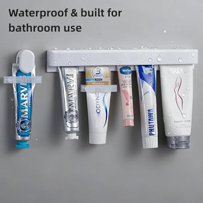 Toothpaste Holder Wall Mounted, Extra Large Tooth Paste Holder for Bathroom | JM.JEEMI Face Cream & Cosmetic Tubes Hanger, Wall Tube Organizers Gripper with 3 Toothpaste Squeezers - Adhesive, White - size: X-Large