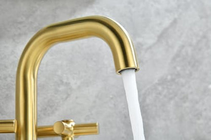 Two Handle Lavatory Faucet 4-inch Centerset Bathroom Sink Faucets with Drain Assembly for 3 Hole Sink Brushed Gold Finish DF-4303CCH-BG Duttao - color: Brushed Gold