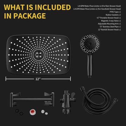 High Pressure Shower Head with Handheld, Upgrade Rain Shower Heads with Fixed Showerhead Combo, 10 Sprays Handheld Shower Head Built in Power Jets, 71" Long Hose, Matt Black - color: Black
