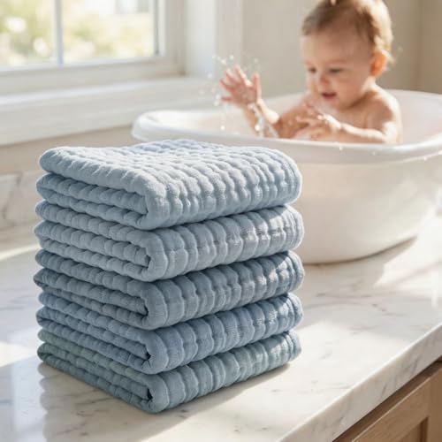 Muslin Burp Cloths 100% Baby Washcloths Cotton Soft and Absorbent Baby Wash Cloths Spit Up Burp Rags - Baby Burping Cloth for Boy Girl Registry Search - color: Blue-10pack-binding