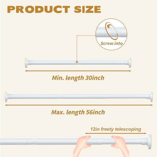 Thestoa White Tension Shower Curtain Rod, 30-56 Inches with Holders | Includes adhesive holders, rustproof stainless steel, no-drilling spring tension for bathroom, closet & window - color: White, size: 30"-56"