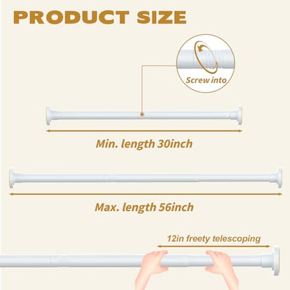Thestoa White Tension Shower Curtain Rod, 30-56 Inches with Holders | Includes adhesive holders, rustproof stainless steel, no-drilling spring tension for bathroom, closet & window - color: White, size: 30"-56"