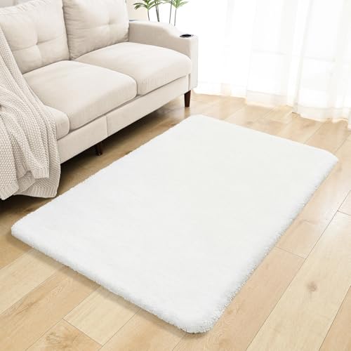 White Bathroom Rugs 40"x60" – Oversized Plush Non-Slip Microfiber Bath Mat, Absorbent & Washable – Ideal for Large Bathrooms or Living Rooms - color: White, size: 3'4" x 5' (Rectangular)