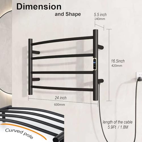 (1 Pack) Electric Towel Warmer with Built-in Timer - Wall Mounted Bathroom Heated Towel Rack, Plug-in Design Black - size: Size 1
