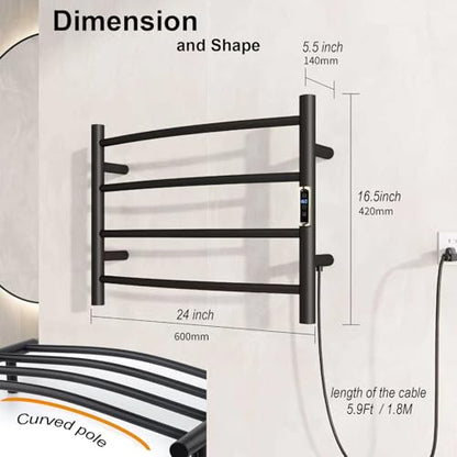 (1 Pack) Electric Towel Warmer with Built-in Timer - Wall Mounted Bathroom Heated Towel Rack, Plug-in Design Black - size: Size 1