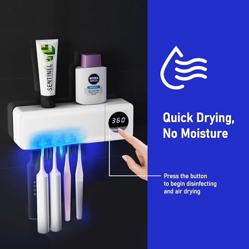 UV Toothbrush UV Light Cleaning Holder | Rechargeable Tooth Brush Smart Cleaner with Light Cleaning & Air Drying - Bathroom Wall Mount Holder - size: 1-pack