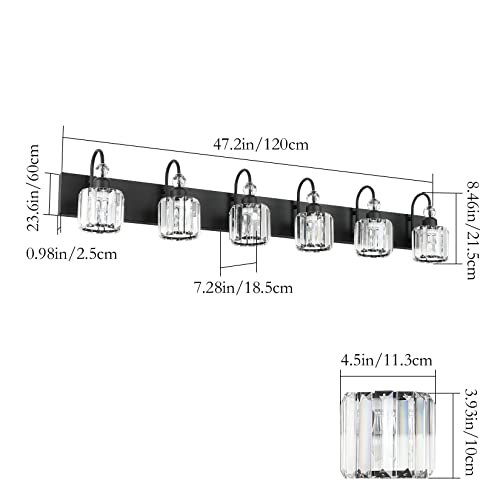 Ralbay Modern 6-Light Black Crystal Vanity Lights for Bathroom - Matte Black Crystal Wall Light Fixtures - color: Round-Black, size: 6-light