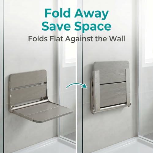 400 lbs Capacity Upgraded Wide Bracket Wall Mounted Folding Shower Seat, Heavy Duty Waterproof Fold Down Shower Bench, Foldable Shower Chair for Inside Shower, Home Care,Gray - color: Grey