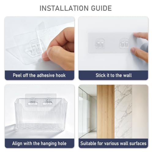 4 Pack Cabinet Door Organizer, Adhesive Wall Mounted Stackable Clear Storage Basket for Kitchen, Bathroom, Pantry, Under Sink, Office, Tabletop, and Cabinet Door Organization