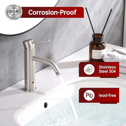 SUMERAIN Bathroom Sink Faucet Brushed Nickel Single Handle | Modern, Lead-Free, Stainless Steel, Single Hole, with Faucet Supply Lines, Easy DIY Install - color: Brushed Nickel, size: Undermount Sink faucet
