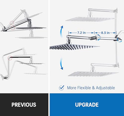 G-Promise 16 Inch Solid Brass Shower Head Extension Arm (Chrome) | Rise or Lower Shower Head, All Metal, Height & Angle Adjustable Extender, Firmly Secure Shower Head, Easy Install - color: Chrome