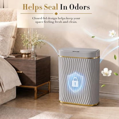 Ogikey Bathroom Small Trash Can with Automatic Touchless Lid, 2.6 Gallon Smart Garbage Can Narrow Waterproof Trash Bin for Bedroom, Office, Living Room - color: 2.6 gallon-Grey