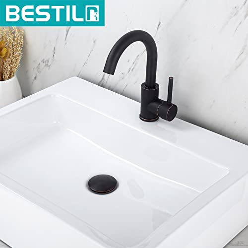 BESTILL Bathroom Sink Drain Stopper, Push Pop Up Drain Without Overflow, Oil Rubbed Bronze - color: Oil Rubbed Bronze, style: without Overflow