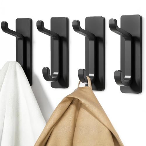 pickpiff 13LB Strong Stick-on Hooks for Coat & Towel, Black 4 Pack - color: Black, size: 4 Pack