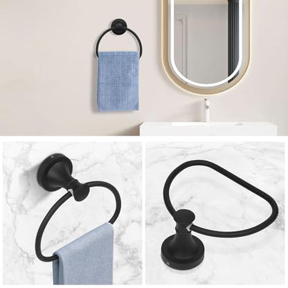 Black Bathroom Hand Towel Holder, Matte Black Towel Ring Holder, Wall Mounted Towel Rack Hanger Home Half Round Bathroom Hardware Accessory Modern - color: Black