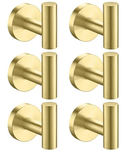 Nolimas Bathroom Towel Hooks SUS 304 Stainless Steel Coat Hook Round Clothes Towel Coat Robe Hook Cabinet Closet Door Sponges Holder for Bath Kitchen Garage Hotel,Wall Mounted,Brushed Gold,6Pack - color: 6pcs Brushed Gold
