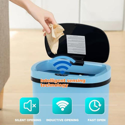 PayLessHere | 13 Gallon Plastic Trash Can | Blue | Automatic Touchless Lid with Motion Sensor | Kitchen Garbage Can with Waterproof Design | for Home, Office, Bathroom | Pack of 1 - color: Blue