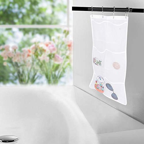 6 Pockets Mesh Shower Organiser Bathroom Over The Door Hanging Mesh Pockets Storage Bag Holder Hanging Caddy with Hooks Quick Dry Bathroom Storage Basket