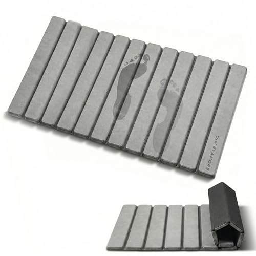 ELAMORE Foldable Stone Bath Mat – Diatomaceous Earth Bath Mat, Super Absorbent Quick Dry Shower Mat, Non Slip Bathroom Floor Mat, 32 x 20 Inches Gray - size: 32" x 20" (Rectangular)