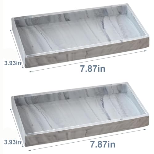 2PCS 7.87” L x 3.93” W Silicone Soap Dispenser Trays, Bathroom Sink Vanity Tray for Dresser Tops, Toilet, Tray for Scrubber, Lotion Bottles, Perfume, Jewelry, Candle, Key Trinket Ring-White Marble - color: Marble Gray（2pcs Small 7.87”）