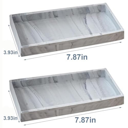 2PCS 7.87” L x 3.93” W Silicone Soap Dispenser Trays, Bathroom Sink Vanity Tray for Dresser Tops, Toilet, Tray for Scrubber, Lotion Bottles, Perfume, Jewelry, Candle, Key Trinket Ring-White Marble - color: Marble Gray（2pcs Small 7.87”）
