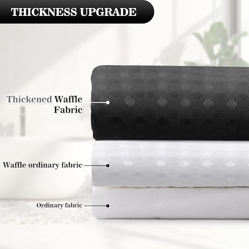 YI & ZE Black Waffle Weave Shower Curtain with Snap-in Liner, 72W x 72L | Slub Textured Heavy Fabric, Waterproof & Washable, Equipped with 12 Metal Hooks - color: Waffle Black, size: 72"W x 72"L (Pack of 1)