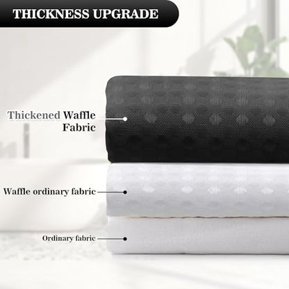 YI & ZE Black Waffle Weave Shower Curtain with Snap-in Liner, 72W x 72L | Slub Textured Heavy Fabric, Waterproof & Washable, Equipped with 12 Metal Hooks - color: Waffle Black, size: 72"W x 72"L (Pack of 1)