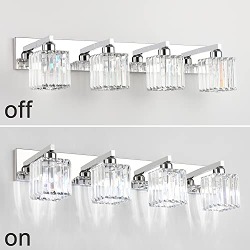 Aipsun Bathroom Light Fixtures Crystal Modern Vanity Lighting Fixtures 4 Light Chrome Bathroom Vanity Light (Exclude Bulb) - color: Chrome, size: 32 inch
