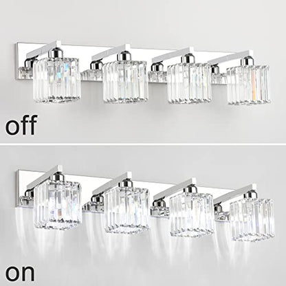 Aipsun Bathroom Light Fixtures Crystal Modern Vanity Lighting Fixtures 4 Light Chrome Bathroom Vanity Light (Exclude Bulb) - color: Chrome, size: 32 inch