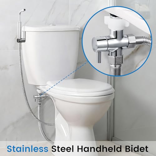 Handheld Toilet Bidet Sprayer for Toilet - Adjustable Flush Angle & Water Pressure for Bathroom Diaper Shower, All Brass Handheld Bidet Sprayer with Superior Complete Spray Hoses Kit (Sliver) - color: Sliver