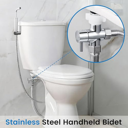 Handheld Toilet Bidet Sprayer for Toilet - Adjustable Flush Angle & Water Pressure for Bathroom Diaper Shower, All Brass Handheld Bidet Sprayer with Superior Complete Spray Hoses Kit (Sliver) - color: Sliver