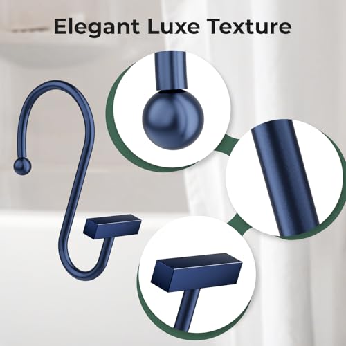 Navy Blue Shower Curtain Hooks, Bathway Shower Curtain Rings Rust Proof, 12PCS Shower Hooks for Shower Curtain, T-Bar Design Convenient Elegant Shower Curtain Hangers for Bathroom Kitchen Wardrobe - color: Navy Blue