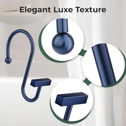 Navy Blue Shower Curtain Hooks, Bathway Shower Curtain Rings Rust Proof, 12PCS Shower Hooks for Shower Curtain, T-Bar Design Convenient Elegant Shower Curtain Hangers for Bathroom Kitchen Wardrobe - color: Navy Blue