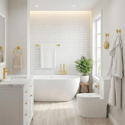 5 Piece Brushed Gold Bathroom Hardware Set, 24 Inch Bathroom Hardware Set Towel Racks for Bathroom, SUS304 Stainless Steel Wall Mounted Bath Towel Bar Set - color: E-24 Brushed Gold