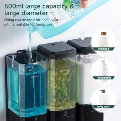 Shampoo and Conditioner Dispenser 3 Chamber No Drill Shampoo Dispenser for Shower Wall Mounted Shower Soap Dispenser 3 * 500ml Refillable Shower Dispenser for Bathroom Hotel(Black 3 Chamber) - color: Black-clear-3