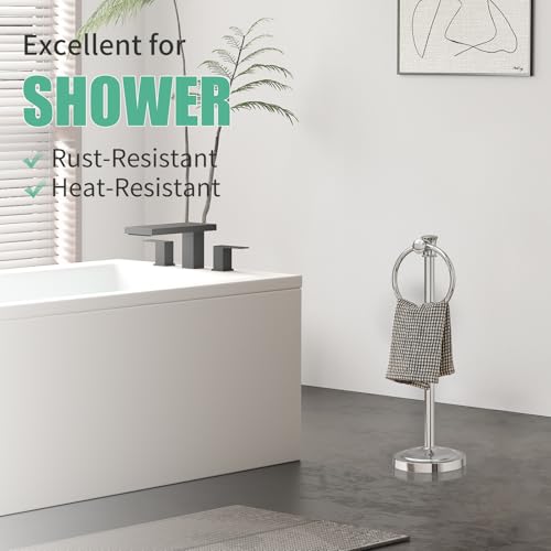 Hoimpro Hand Towel Holder Free Standing Towel Bar Polished Chrome | Hanging Floor Hand Towel Rack Ring,for Bathroom Kitchen Vanity Countertops, Hardware Accessories SUS 304 Heavy-Duty Base - color: Chrome